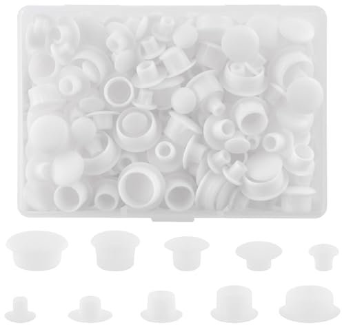 200pcs Plastic Hole Plug Set, 5/6/8/10/12mm Round Drill Hole Cover Caps, Push-in Type Button Plugs for Cabinets Machines Furniture