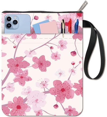 craspire Couverture de Livre en Fleurs de Cerisier Housse de Livre à Fleurs Protection de Livre Sakura pour Livres de Poche Couverture de Livre en Tissu Lavable avec Fermeture Éclair et Poche