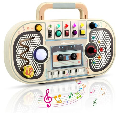 Ovshnrr Montessori Busy Board, Tavola Montessori LED Giochi Sensoriali Giocattolo Circuito di Interruttore con 5 Musica pannello montessori legno Giocattolo Motricità Fine per Bambini di 1 2 3 Anni