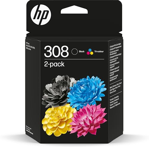HP 308 Nero e Tricromia, 6L6S6UE, Confezione da 2 Cartucce Originali da 280 Pagine, Compatibili con Stampanti Envy 6110e, 6120e, 6122e, 6130e, 6132e e con Envy 6520e, 6530e, 6532e