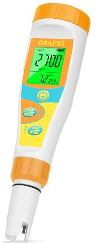 ORAPXI pH Meter Salinity Tester for Saltwater Aquarium Simultaneous Display of pH Salt for Saltwater Pool Update Aquarium pH Tester pH and Salt Meter for Saltwater Aquarium Reef Tanks Koi Pond