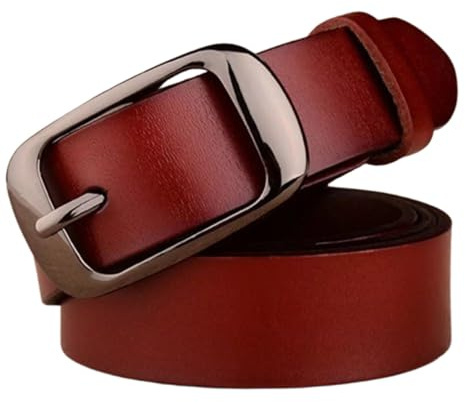 SPANN Cinturón casual para mujer Cinturón de cuero clásico hecho a mano con hebilla de metal, cinturón para pantalones vaqueros (110CM,Reddish brown-A)