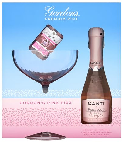 Gordon's Pink Gin Gift Set - Includes Gordon's Gin 5cl Alchol Minature, Canti Rose Prosecco D.O.C 20cl & Glass, Prosecco Gifts for Women, Birthday, Valentines Day