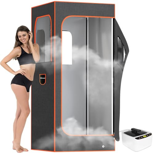 Adamson Sauna Portable - Tente pour Spa + Sauna Vapeur 2.6L 1000W + Chaise + Télécommande + Masseur pour Les Pieds & Tapis antidérapant - Nylon Orange