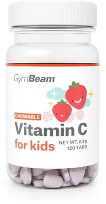 GymBeam Vitamina C in Compresse Masticabili per Bambini - Integratore di Vitamina C, D3 e Zinco, Gusto Fragola, Supporta Sistema Immunitario, Nervoso e Salute Ossa, Dai 3 Anni, 120 capsule