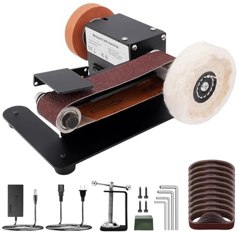 Lijadora Eléctrica De Banda Mini - Máquina Pulidora De Banco Con ángulo Ajustable, 7 Velocidades y 10 Bandas De Lijado