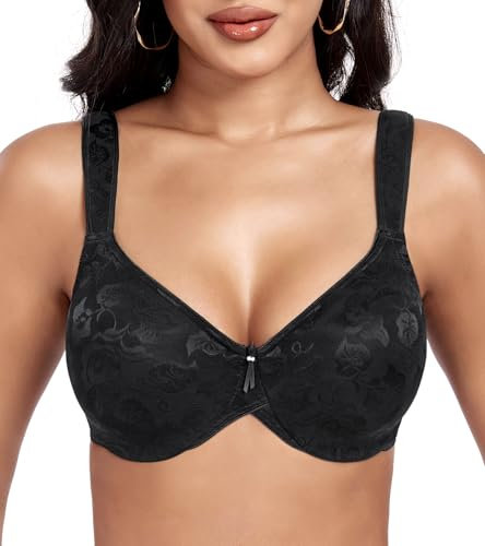 DotVol Women's Non Padded Underwire Minimiser Comfortable Supportive Full Coverage Everyday Bra(Black,38E)