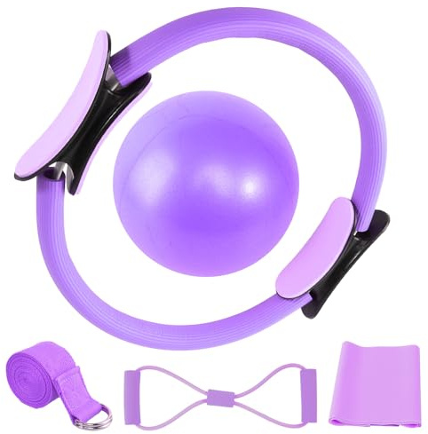 Juego de pilates para el hogar Pilates Essential Kit para mujeres con pelota de pilates de 25 cm, anillo de pilates, correa de yoga, 2 bandas de resistencia de pilates, juego de accesorios para el