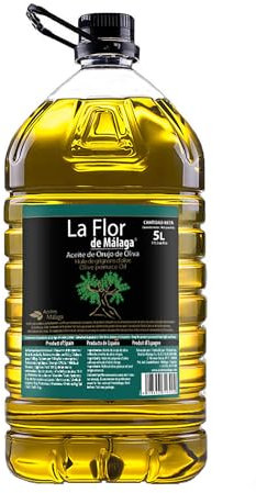 Aceite de Orujo de Oliva La Flor de Málaga - Garrafa PET 5L con Asa Negra | Ideal para Cocina a Altas Temperaturas | Máximo Rendimiento sin Perder Calidad (1 Garrafa 5L).