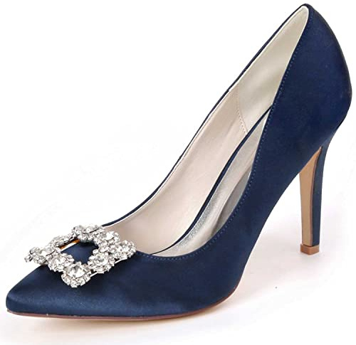 TarfiC Women's Satin Stiletto High-Heel Sandals | Closed-Toe | Slip-On Style | Bridal, Party & Homecoming Shoes