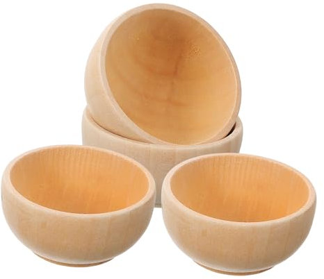 MOKKHNB 4pezzi Ciotole Di Legno Minuscole Mini Posate Di Legno Non Finiti Per Fai Da Te Materiale Per Artigianato Decorazioni Per Micropaesaggi