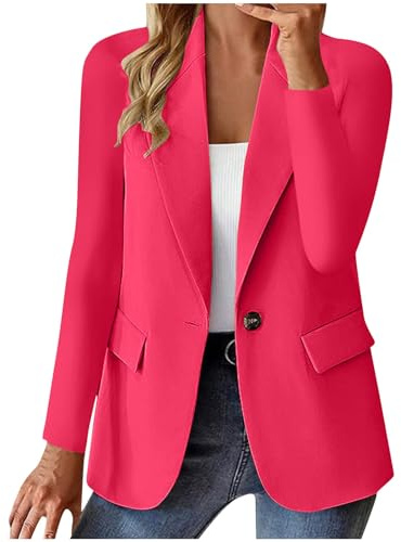Générique Blazer Femmes Chic et Élégant Col Revers Veste Legere Femmes Été Blazer Bureau Travail Couleur Unie Veste Femme Mi Saison Manteau Tailleur Femme Slim Fit Manches Longues Automne Hiver