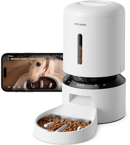 PETLIBRO Automatic Cat Feeder with Camera, Auto Pet Food Dispenser Slow Feeder Dog Bowl 1080P HD Video with Night Vision 5G WiFi Pet Feeder with 2-Way Audio, Stainless Steel Slow Food Tray