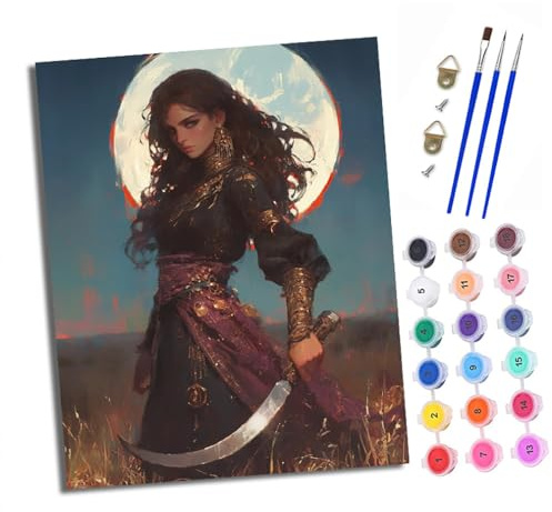 XXHXIE Paint by Numbers for Adults Painting Kit for Adults Craft Art Painting Kit Acrylic Pigment Drawing Female Warrior with Machete Paintwork for Gift Home Wall Decor 16x20 inch (Without Frame)