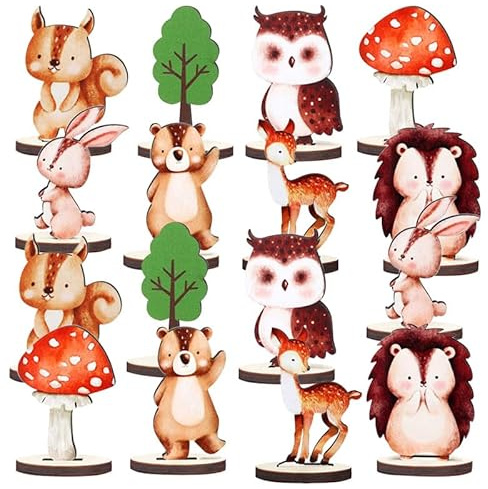 Deco Table Animaux de la Forêt,Decoration Table Bois,16 Pièces Decoration Tables Anniversaire,Figurine Animaux de la Foret,Animauxs de la Forets Decorations,Centre de Tables Animauxs de la Forets