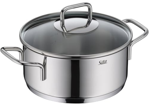 Silit Extra Cook, Bratentopf 20 cm mit Glasdeckel, Innenskalierung, breiter Schüttrand, hochwertiger, spülmaschinenfester Crominox-Edelstahl, Kochtopf groß, optimale Wärmeverteilung, Induktion