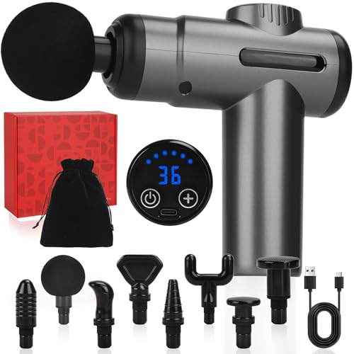 IGUGI Pistola Massaggio Muscolare,Massaggiatore Muscolare Portatile,Massaggiatore a Percussione Muscolare a 99 Marce,con Touch Screen Lcd,8 Teste,per Rilassare Spalle,Corpo,Schiena