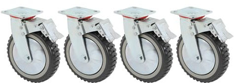 Lot de 4 roulettes pivotantes pour charges lourdes, avec freins, roulettes universelles de 200 mm, roulettes pivotantes à 360 °, capacité de charge d'une seule roulette pivotante 250 kg pour remorques