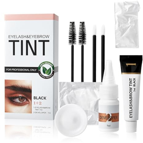 Wimpernfarbe und Augenbrauenfarbe Set, 2-in-1 Augenbrauenfarbe für natürlich volle Wimpern und Augenbrauen, einfache Anwendung & Salon-Schönheit für zu Hause, Wimpernfarbe Schwarz 7 ml