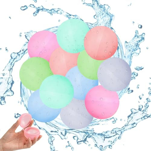 ZIEKKAS 12 Pcs Reusable Water Balloons, Self Sealing Silicone Water Balloons, Reusable Water Bombs for Kids and Adults, Fast Fill Water Bombs for Summer Pool Beach Garden Outdoor Water Fight Games