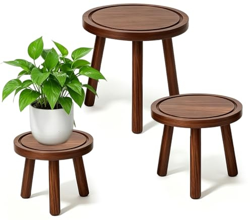 Peelanmall Soporte para plantas de madera, juego de 3, soporte para flores de madera auténtica