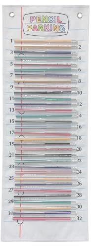 Cocoarm Tableau de Stationnement pour Crayons, Pochette de Stationnement pour Crayons en Coton et Polyester avec 32 Poches étiquetées, Organisateur de Salle de Classe étanche 69 X 25 Cm pour (69x25cm)