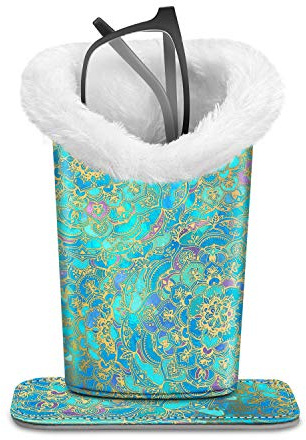 FINTIE Plush Lined Eyeglasses Holder with Magnetic Base- Premium Vegan Leather Glasses Stand Case, Shades of Blue, Medium (Pack of 1)