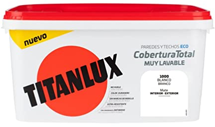 Titanlux Cobertura Total pintura para paredes, Color Blanco, 4 l (Paquete de 1) - cubeta
