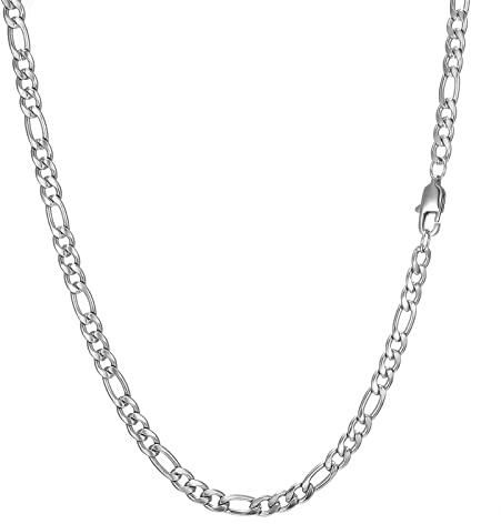 AFSTALR Chaîne Figaro 1+3 Homme Collier en Acier Inoxydable Argent 5mm de Large 61cm Bijoux Cadeau
