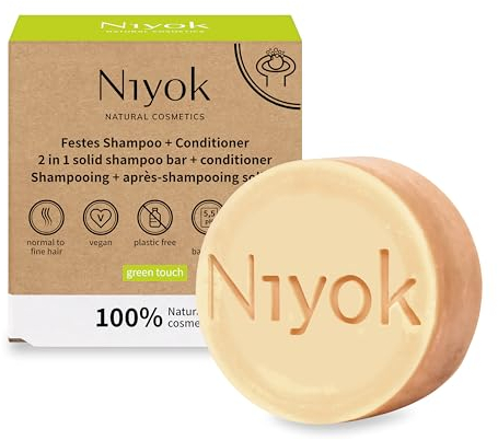 Niyok® 2-in-1 Festes Shampoo + Conditioner Green Touch (80g) • Vegane Haarseife • Nachhaltiges Shampoo & Spülung • Haarshampoo & Haarspülung • 100% Naturkosmetik • Plastikfrei & Vegan