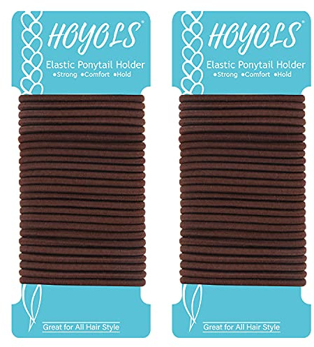 HOYOLS Lot de 50 élastiques pour queue de cheval - Sans métal - Élastiques - Épais - Pour femme - Cheveux bouclés - 4 mm - Marron (ambre étincelant)
