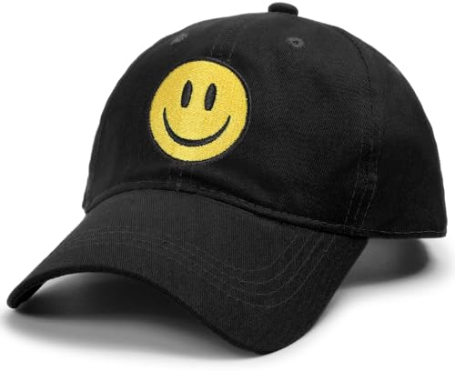 SONMONY Baseballkappe mit lächelndem Gesicht für Damen und Herren, niedliche Baseballkappe, unstrukturierte Baumwolle, Papa-Hut, Schwarz, Einheitsgröße