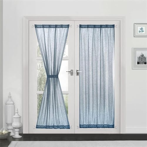Devola fönstergardin linneutseende gardin fönstergardiner lång modern enfärgad bistrogardin halvtransparent dörrgardiner fönsterhalsduk köksgardiner korta butiker B x H 132 x 183 cm blå 1 styck