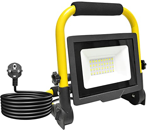 RIGIDON 30W LED Baustrahler, 3000LM Tragbarer Led Arbeitsscheinwerfer, Led Strahler Arbeitsstrahler Mit Stecker, IP66 Bauscheinwerfer, Für Werkstatt Baustelle Garage Garten, 6000K