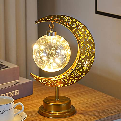 Moon Table Lamp Ramadan Crescent Lamp Ramadan Decorations Half Moon Light Battery Operated Metal Ramadan Star Lamp Lunar Lamps Eid Decorations Bedside Moons Lamps for Home Bedroom