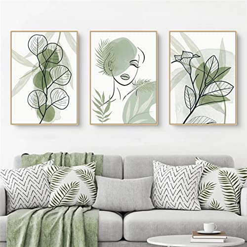 Sarah Duke Set di 3 poster di alta qualità, con immagini astratte con foglie verdi, pittura su tela, stampa artistica da parete, decorazione da parete per soggiorno, camera da letto, senza cornice (40