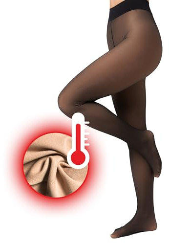 Nur Die Strumpfhose Warm & Transparent mit Innenfleece 80 DEN Thermostrumpfhose gefütterte Fein-Strumpfhose beige durchscheinend Komfortbund Damen, schwarz, L