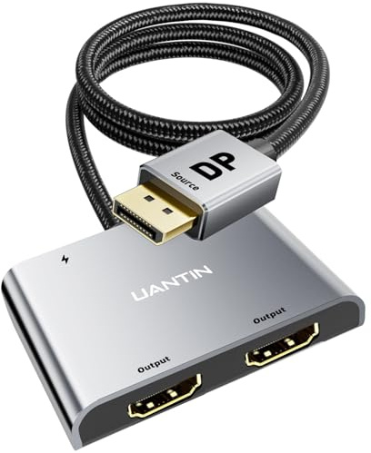 UANTIN DisplayPort to Dual HDMI Adapter | 4K 60Hz DP Source to HDMI Splitter Extended Display Adapter for Dual Monitors,Display Port Converter for NVIDIA, AMD Graphics Card
