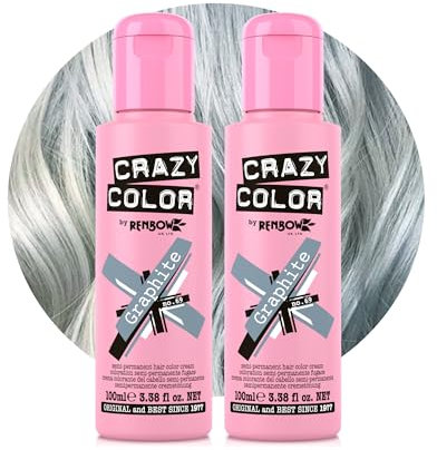 Crazy Color Metallic Graphite Semi-Permanent Duo Hair Dye. Highly Pigmented Silver Toner Conditioning & Oil Nourishing Vegan Formula | No Bleach or Ammonia | 200ml