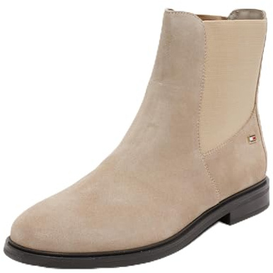 Tommy Hilfiger Donna Stivaletti Chelsea Flag Suede Piatti, Beige (Beige), 36