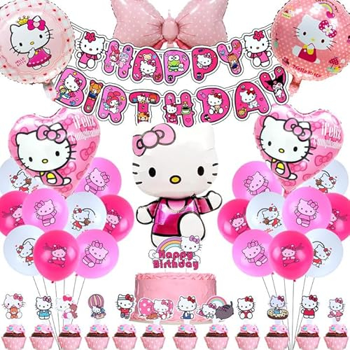cute kitty Geburtstagsdeko, cute kitty Deko Ballons, cute kitty Geburtstag Deko, cute kitty Party Deko Set, cute kitty Tortendeko Happy Birthday Banner Latexballons,für Kinder Party Dekoration