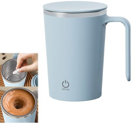 Inscrip Automescolante, 400 ml, ricaricabile, tazza da caffè con mescolamento automatico in acciaio inossidabile, tazza elettrica con mescolamento magnetico con coperchio per caffè, tè, latte(Blu)