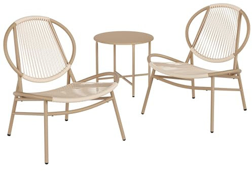 SONGMICS Balkonmöbel, 3er Set, Gartenmöbel-Set, aus PE-Polyrattan, Outdoor, mit Tisch, 2 Stühlen, für Terrasse, Garten, Balkon, Kamelbraun GGF021K01