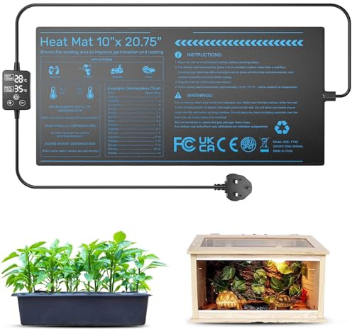 Zyncove Seedling Heat Mat with Dual Display, 20 x 10in Plant Heated Propagator Waterproof Seedling Heating Pad for Pepper Tomato Seedling Germination, Reptiles, Brewing