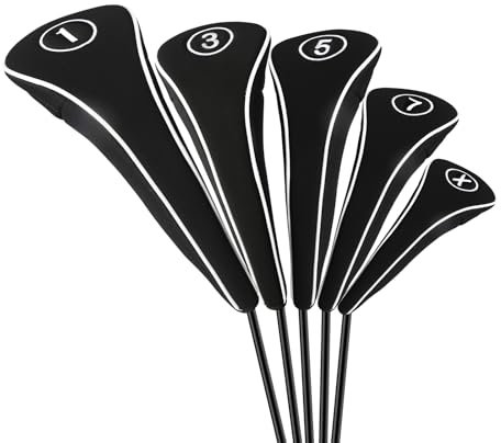 Golf Club Head Covers with Zipper - Balck Golf Club Covers for Woods and Driver Fairway Hybrids, Golf Accessories Headcovers Set (Black 1 3 5 7 X)