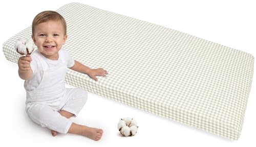 Medi Partners Sabana Bajera Cuna 60x120 Set de 3-100% Algodon Sabanas de Algodón Bebe Ropa de Cama para Bebés Dormir Cuna Fitted Bed Sheet Protector (Cuadros-Blanco-Gris)