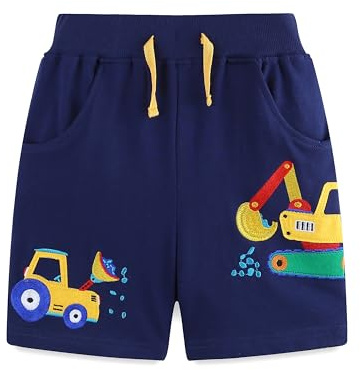 TCWWBB Boys Girls Summer Cotton Shorts with Pocket Kids Dinosaur Digger Unicorn Print Toddler Pull-On Casual Active Jogger Sport Pants Age 1-7 Years Old