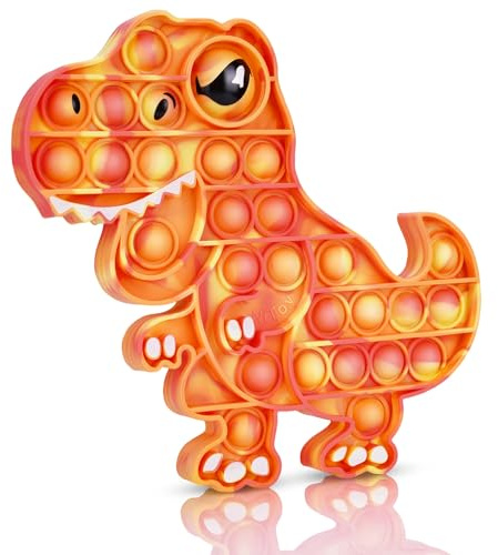 NiToy Dinosaur Pop Fidget Toy for Travel, Home, Classroom, Kids & Adults Silicone Stress Relief Sensory Game, Dual-Sided Educational Bubble Toy for Fine Motor Skills, Focus, Anxiety Reduction (Orange)