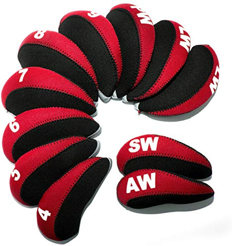 11pcs Golf Iron Head Covers with Number Printed #4-9,PW,SW,AW,LWx2 Golf Headcovers for Iron Club (Red)