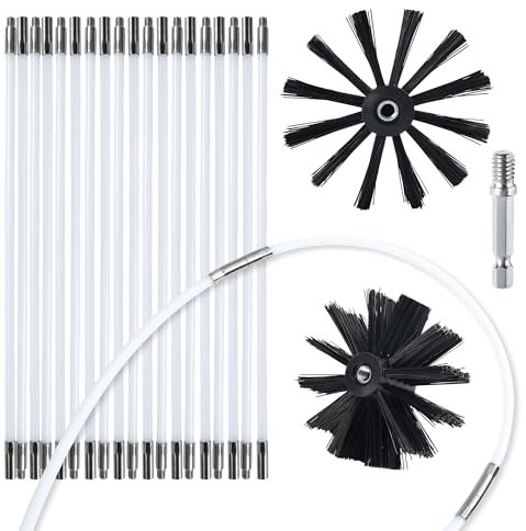 HOKLNUSE Dryer Vent Cleaner Kit Chimney Sweep Cleaning Tools Pellet Stove Cleaner Kit Air Dryer Duct Fireplace Brushes for Easy Lint Cleaning with 4 and 6 Brush Heads (Medium Duty, 25Feet)